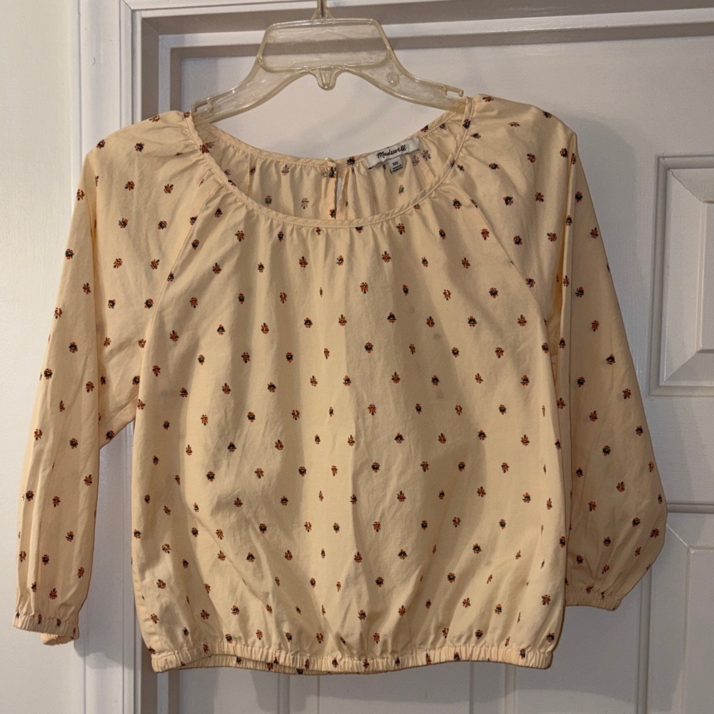 Light Cream Peasant Blouse with Tiny Rust Floral Print